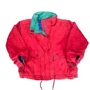Vintage 90s Izzi Ski Jacket Pink Teal Blue Retro Color Block Windbreaker Men's M